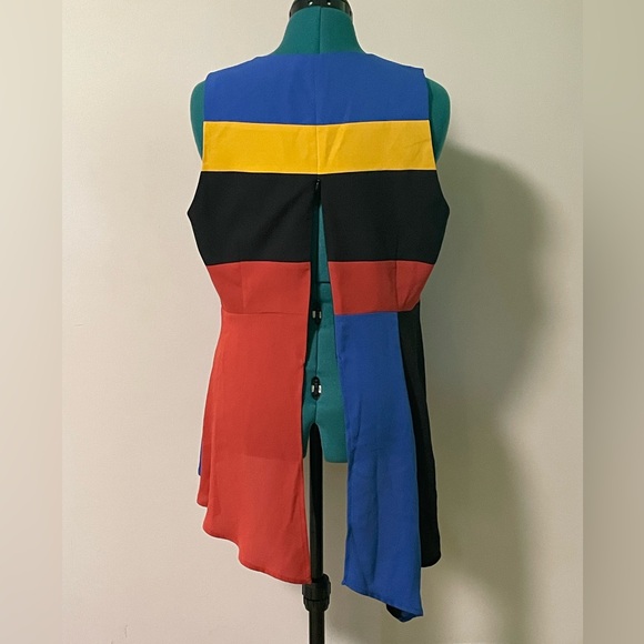 BCBGMaxAzria Colorblock Faux Wrap Asymmetrical Peplum Top Tunic Blouse / Sz M - Picture 10 of 15